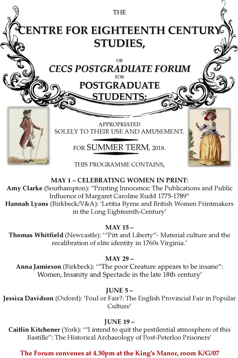 CECSYork's tweet photo. Just when you thought we'd run out of news... 
We're delighted to present the summer schedule for postgrad forum - all sessions in King's Manor, K/G07. We hope to see you there! https://t.co/DeC2SVlPqm