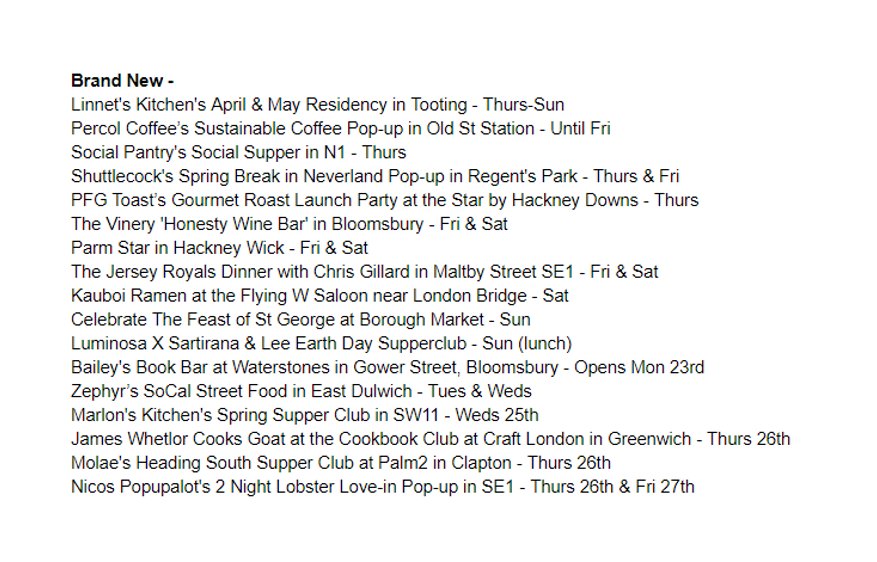 The weekly newsletter is out - londonpopups.com/p/weekly-newsl… The Best pop-ups listed day by day, Thursday to Thursday.  Lots going on this weekend!