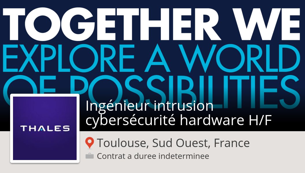 _paulbowles's tweet photo. #Thales is hiring! #Ingénieur intrusion cybersécurité #hardware H/F in #ToulouseSudOuestFrance, apply now! #job https://t.co/B27d2sJHxM https://t.co/IZKqihAwUN