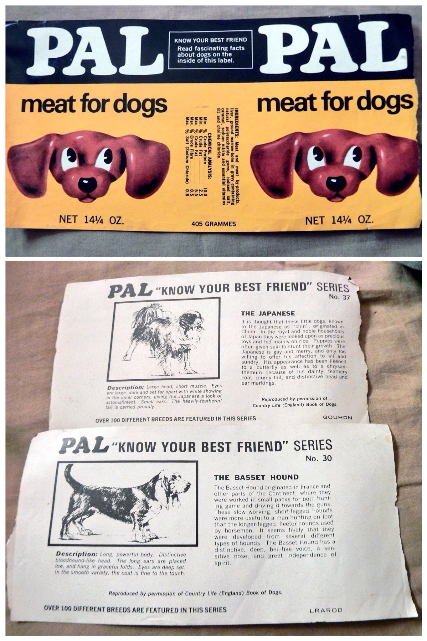 Old Shops Australia now at Bluesky on X Early 70s PAL dog food collectible labels featuring dog breed info Pic credit JamesPriestAust collection shared with thanks https t L3arDP598v X