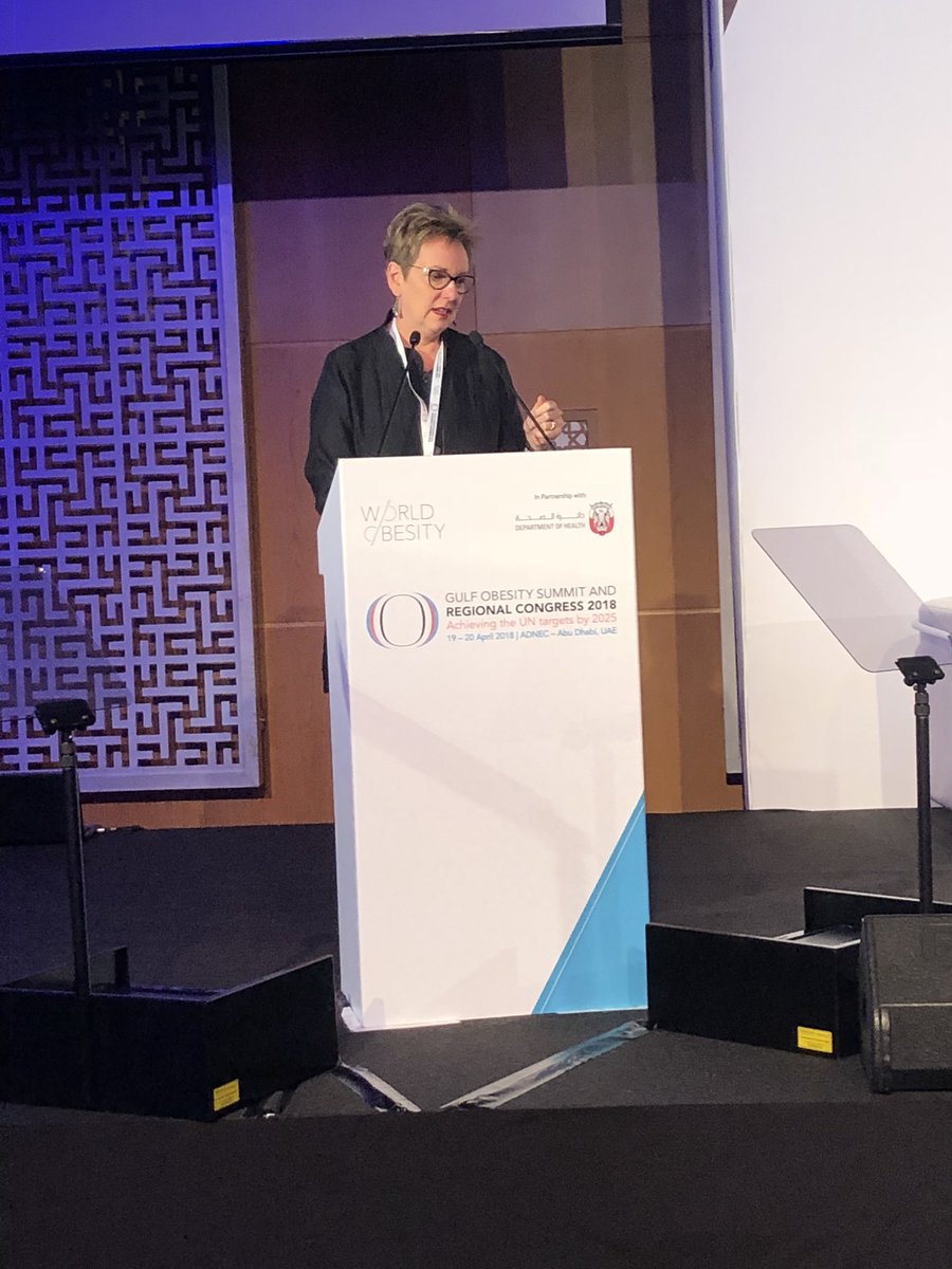 WorldObesity's tweet photo. Prof Louise Bauer at #GRCO18 at @ADNECGroup Abu Dhabi. Weight stigma is commonly delivered by health professionals. People with obesity need to be treated with dignity, respect and empathy to combat stigma and misinformation. #obeseplanet @SCOPEObesity https://t.co/iGEn9yrYIo
