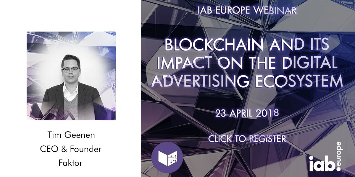 [WEBINAR] 

He founded his own #blockchain company and has intimate knowledge of programmatic: <a href="/TimGeenen/">Tim Geenen</a>, @faktorHQ will moderate the upcoming IAB Europe webinar on #blockchain. 

Learn more and register here: bit.ly/2Ecu1Vk