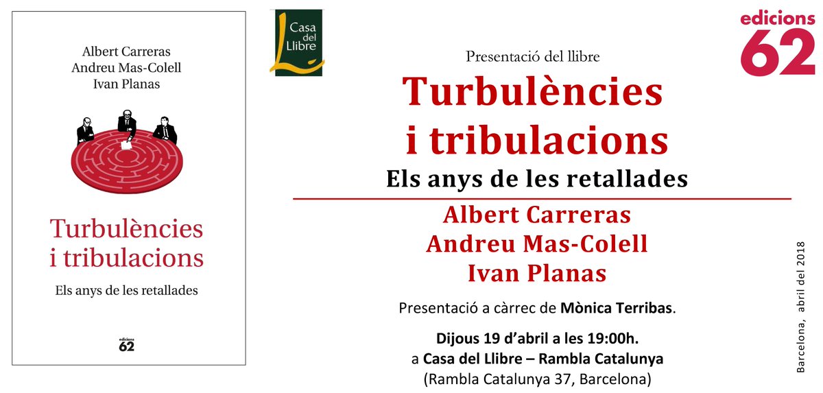 Ed_62's tweet photo. #MònicaTerribas ens presenta avui "Turbulències i tribulacions" d' @AlbertCarreras3, #AndreuMasColell i #IvanPlanas a la @casadellibro #Barcelona.
@Grup62 https://t.co/nid1bGa4Ap
