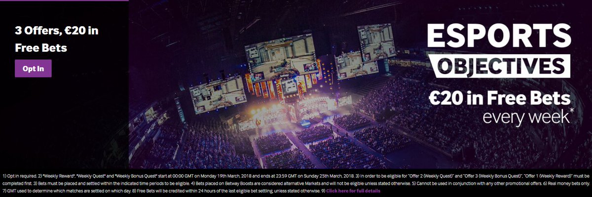BonusBetFinder's tweet photo. E-Sports Betting 
BETWAY: BET NOW >> https://t.co/tcaBvCGUVN  
https://t.co/DcZT8bsJf0   £30 deposit match plus get £20 in free bets every week for completing objectives

#LeagueofLegends #FIFA #heroesofthestorm 
#RocketLeague #WorldOfTanks #Smite
#Hearthstone #Starcraft2 https://t.co/M6idZkWDNu
