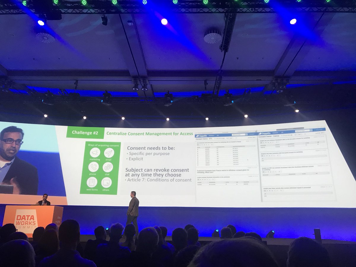 linnoinen's tweet photo. Yes! An actual end-to-end #GDPR relevant tech demo @DataWorksSummit 2018. Kudos @hortonworks #DWS18 @BilotOy https://t.co/YZPqk2dj4T