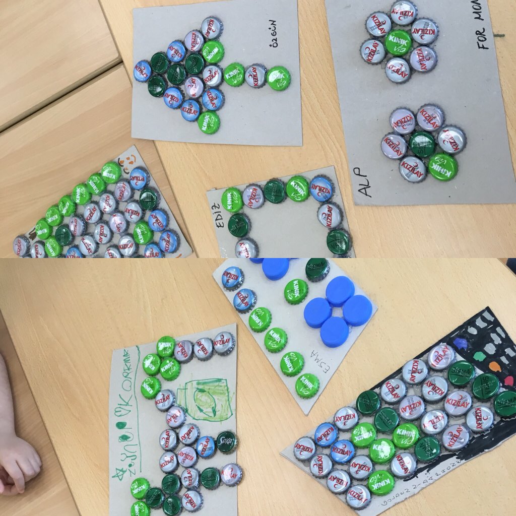 ZeynepElikesik's tweet photo. #Worldrecyclying♻️ my kids’re very talented. They’re an awesome artist. They’ve created    their own frame, cat, phone, tree using bottle cap. Our recyclying works 👏🏻 #KG1B https://t.co/AUXXL02x36