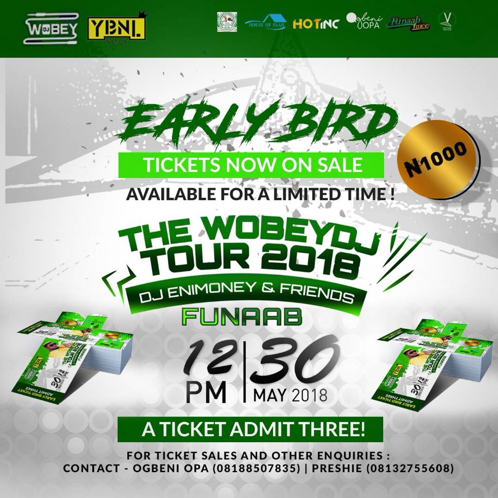 It’s not just a campus tour it’s DjEnimoney Wobey campus Tour storming Funaab 30th May
.
Grab this offer now👇🏻