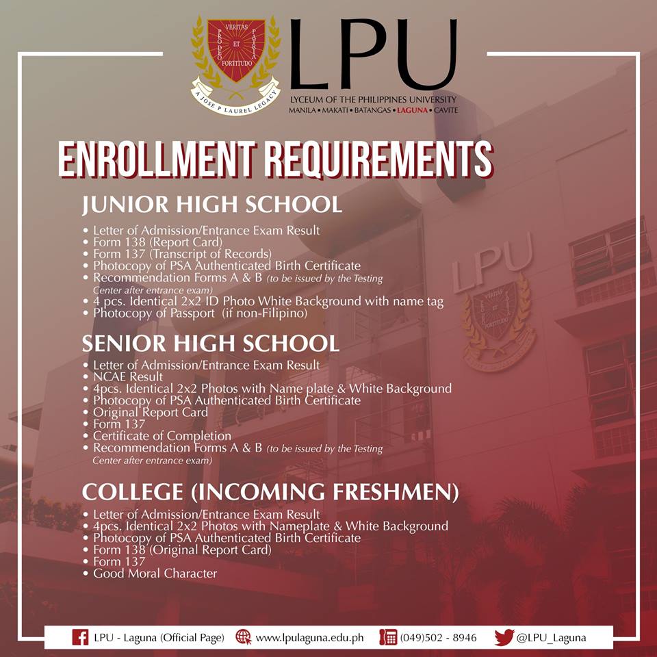 Please be guided.
SCHEDULE OF ENROLLMENT
Weekdays - 8AM - 4PM
Saturdays - 8 - 11AM
#chooseLPU