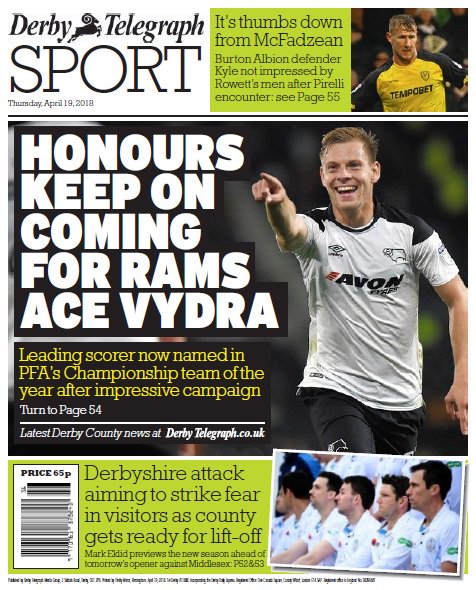DerbyTelOffers's tweet image. Honours keep on coming for #Rams ace Vydra - See today's #DerbyTelegraph #SPORT