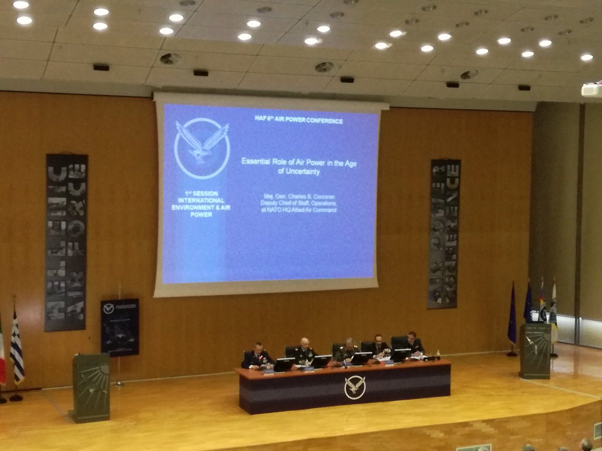 landingsgr's tweet photo. 1st #Session #speech about the "#EssentialRole of #AirPower in the #Age of #Uncertainty" by @usairforce #MajorGeneral Charles S. #Corcoran, #DeputyChief of Staff, Operations at @NATO #HQ #AlliedAirCommand https://t.co/wRsuVaB1hP