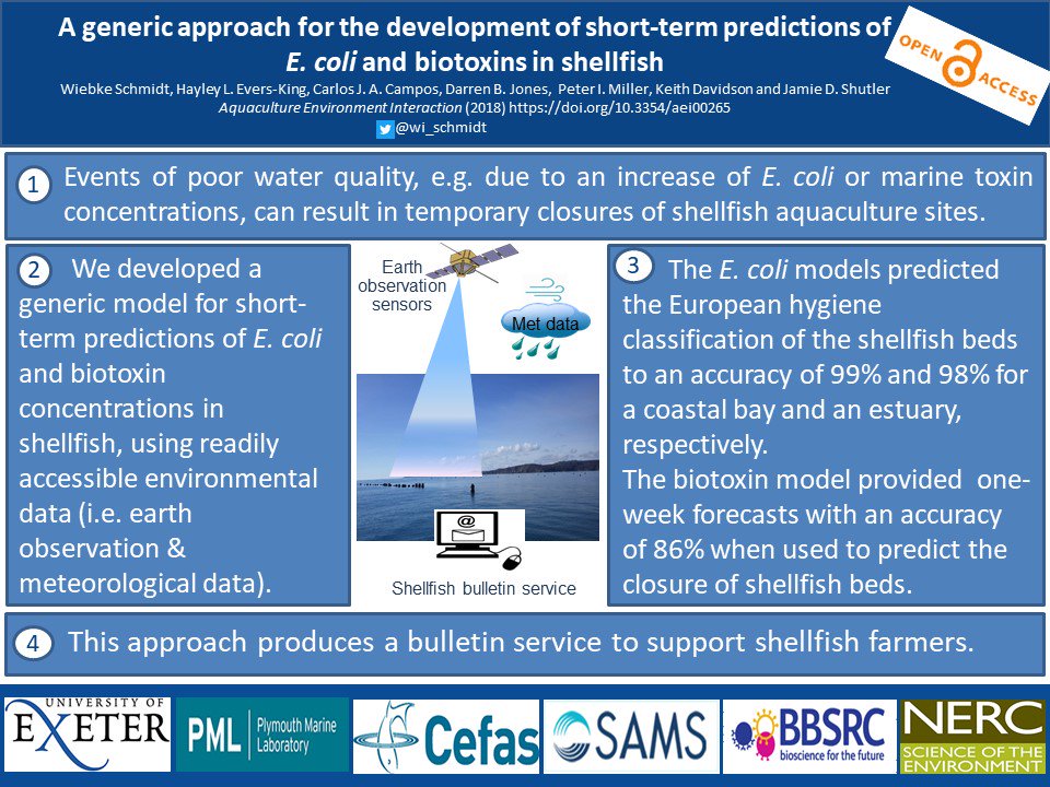Our #ShellEye study is now fully available 😀int-res.com/abstracts/aei/… Please SHARE widely #OpenAccess #aquaculture #waterquality #forecast #HarmfulAlgalBlooms #Ecoli @SAGB @EnvAgencySW @GAA_Aquaculture @AquacultureKE @aquaculturehub @smartoysters @aquacultureuk