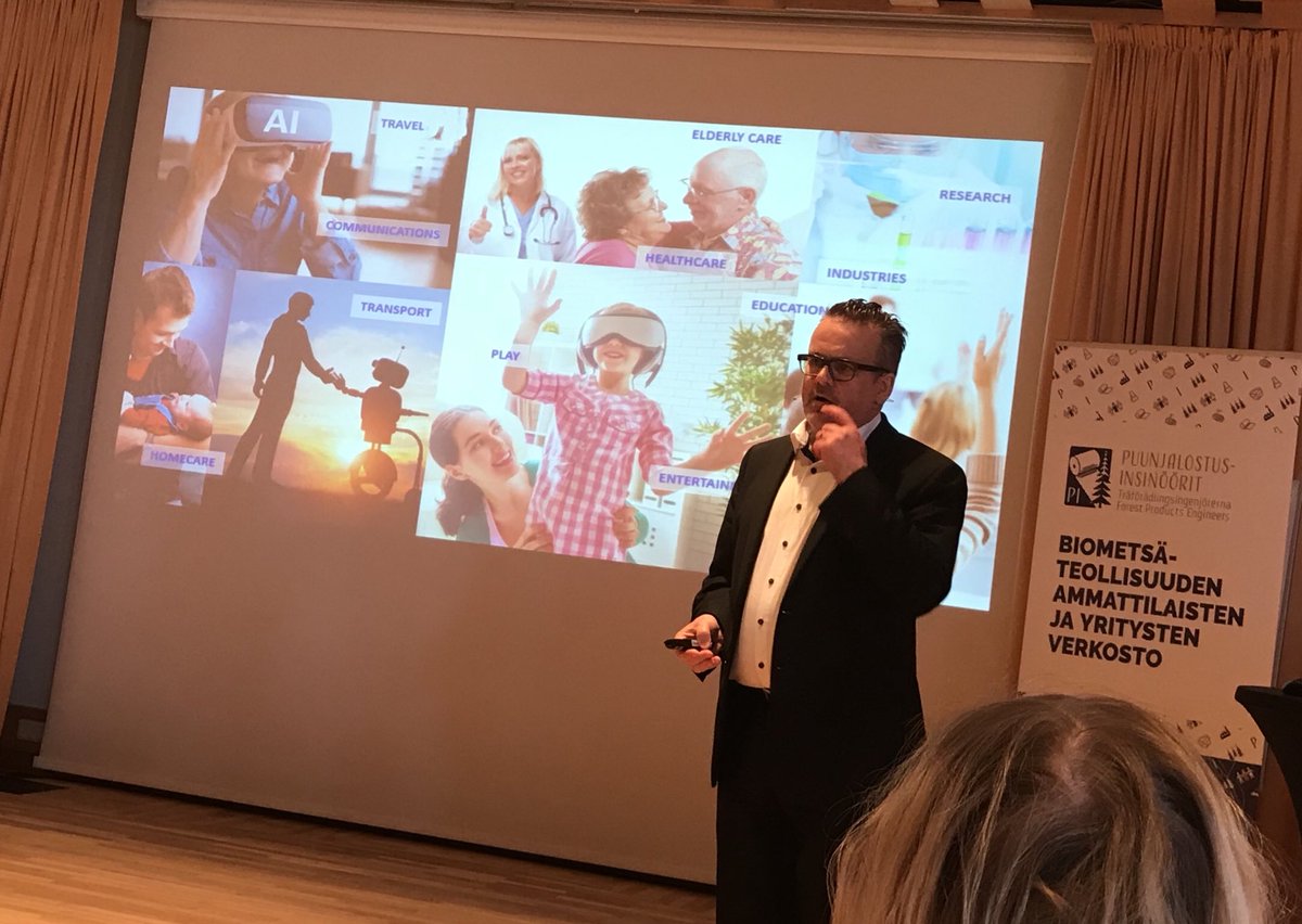 maija_aho's tweet photo. Kiitos @pekkasivonen todella inspiroivasta digitalisaation tulevaisuuden esityksestä! Toivottavasti Suomen biometsäteollisuus @puunjalostajat vastaa huutoosi 💪🏻 #puunjalostusinsinöörit #digitalisaatio @BusinessFinland https://t.co/ZC1eULazxx