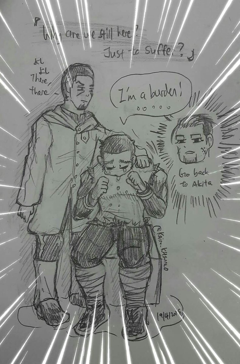 Kairu Kitsune Goldenkamuy Goldenkamui ゴールデンカムイ 黄金神威 谷垣源次郎 Tanigakigenjirou 月島軍曹 Sergeanttsukishima Doodle Spoiler For Chapter 155 落書き 本誌ネタバレ Sergeant Tsukishima Is Comforting The Poor Matagi