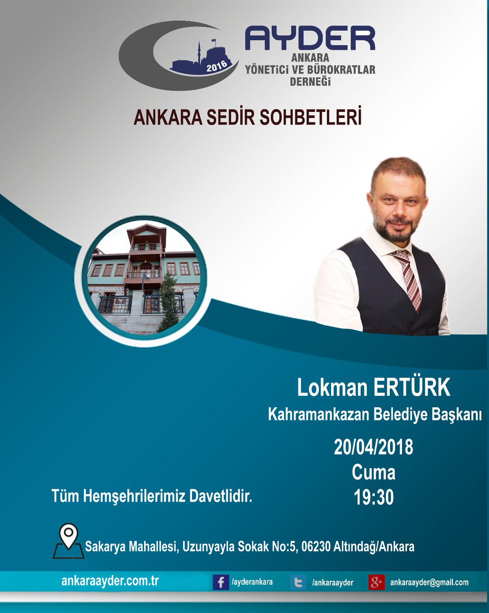 ankaraayder's tweet photo. Tüm Hemşehrilerimiz Davetlidir. @Lokman_Erturk  #Ankarasedirsohbetleri #AYDER https://t.co/T7ukUfAiU6