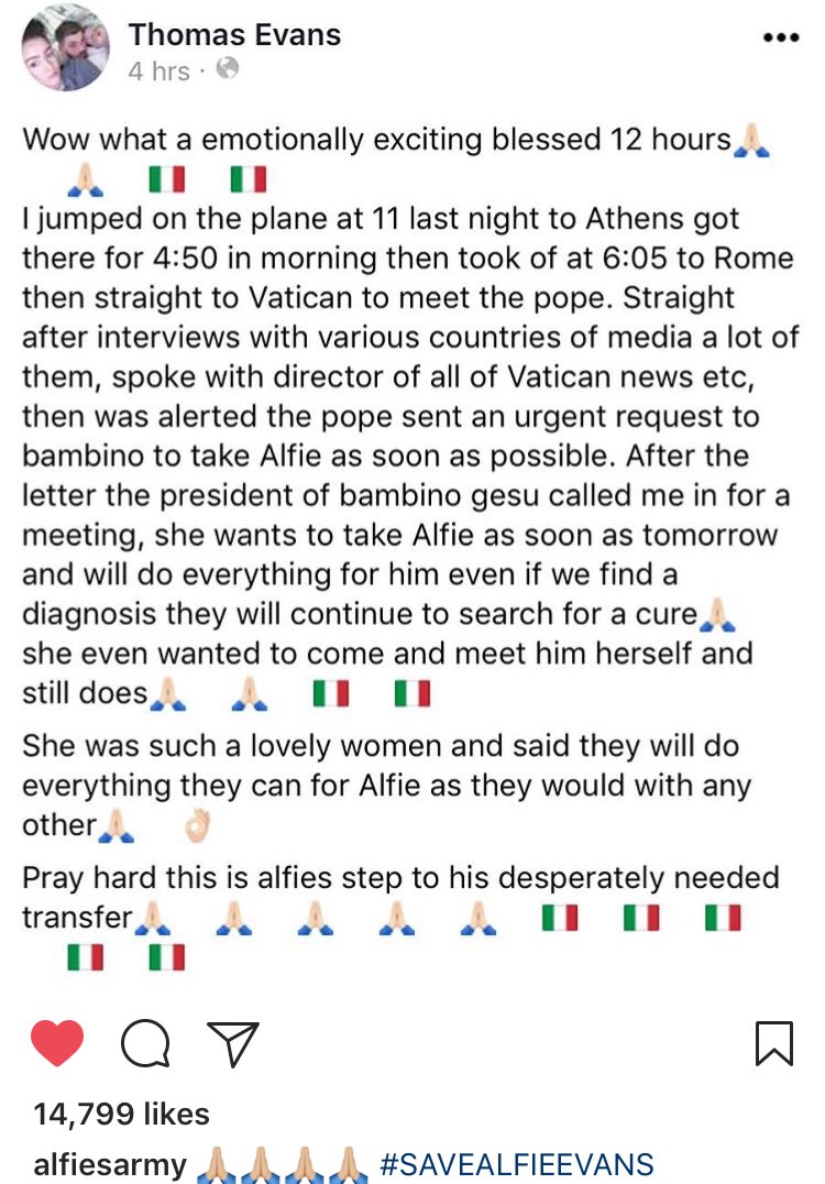 TinaRil32405919's tweet photo. ππwas not happy seeing all the negativity about #AlfieEvans so wanted to wait until something awesome happenedππ so proud of you Tom! Keep fighting strong. Many thanks @Pontifex ππ #FitToFlyFitToTry #RELEASEALFIEEVANS #SaveAlfieEvans #thereisonlyonealfieevans ππ https://t.co/t4iLcpCV25
