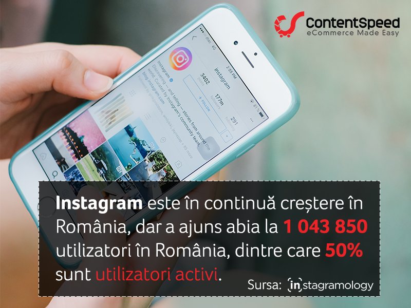 ContentSpeed's tweet photo. Merită să luăm în calcul #Instagram pentru promovarea magazinului online? Cu siguranță da, dar să ținem cont că în România am ajuns la 1 milion utilizatori, comparativ cu cei aproape 10 milioane utilizatori Facebook. https://t.co/FeGbH01fGV #ContentSpeed #eCommerce #MagazinOnline https://t.co/6kMTCDfH4k