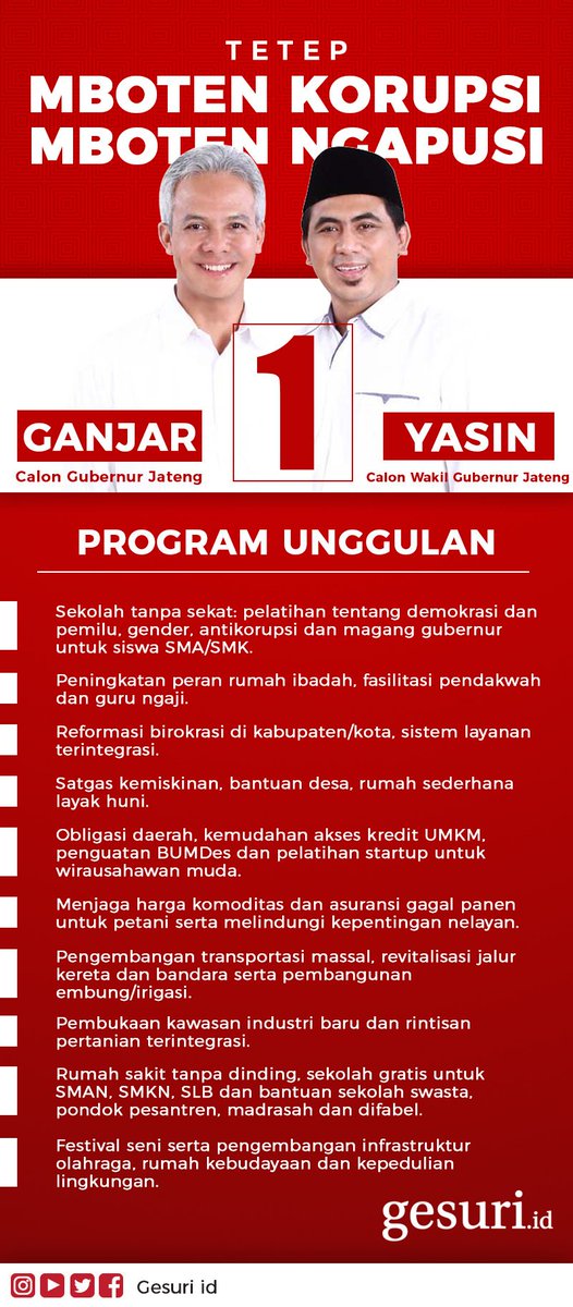 Program unggulan ganjar yasin,,,

#KandangBant3ng
#JatengM3tal
#PilgubJateng2018
#Wonogiritetep1
#GanjarYasin