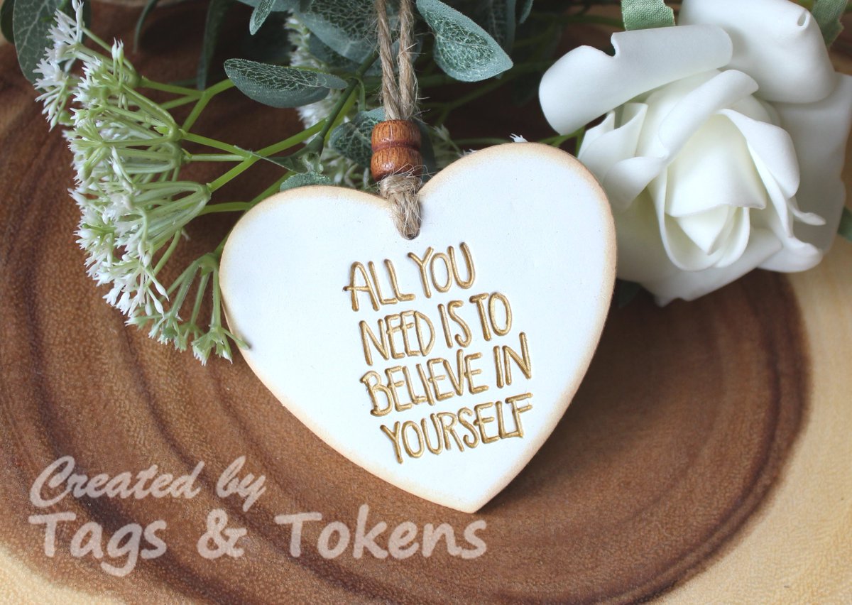 Looking for a little bit of motivation? Pop this little heart anywhere that you might need to hear those words. You can do it! Inspirational hearts by @tagsandtokens  etsy.me/2Her7Sv via @Etsy #handmade #inspirationalgifts #believeinyourself #epiconetsy