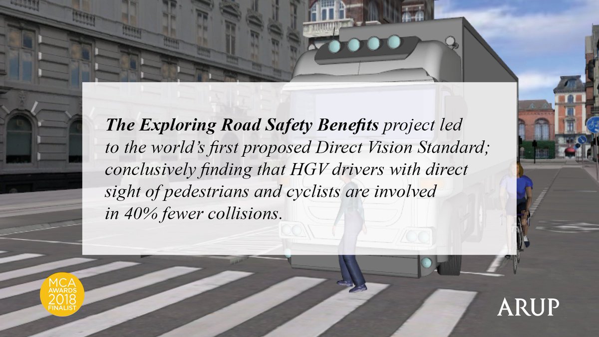 ArupUK's tweet photo. Our pioneering work with @UniversityLeeds for @TfL produced conclusive evidence for the first time that drivers in low-entry cabs, with direct sight of pedestrians &amp; cyclists, are involved in fewer collisions. Read more about this #MCAaward finalist study: https://t.co/FvfhV0WfDp https://t.co/8C6cLSK59r