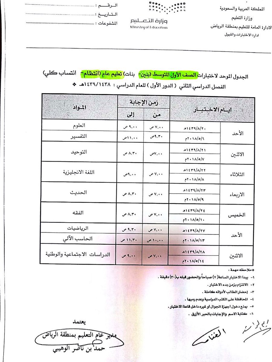 جدول اختبارات المتوسط