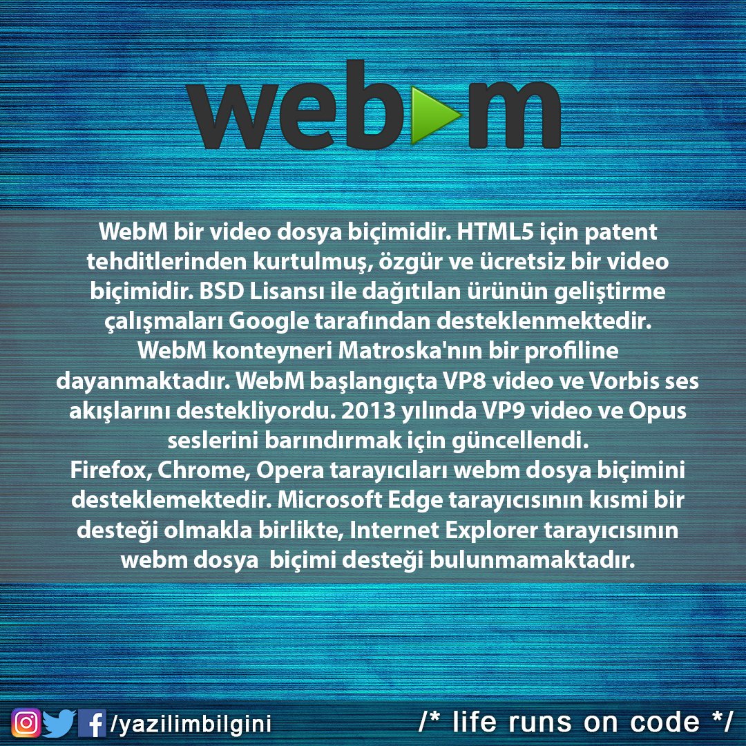 yazilimbilgini's tweet image. WebM nedir? #webm #html5 #video #audio #yazilimbilgini