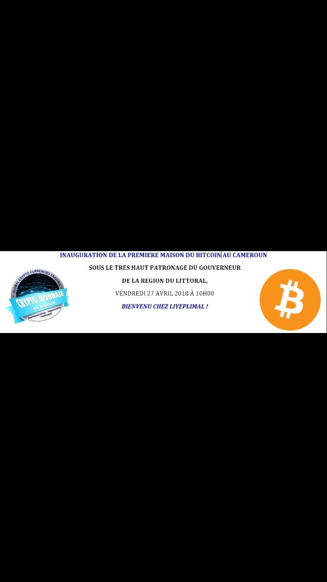 TradingCameroun's tweet photo. L'inauguration de la toute première Maison Du Bitcoin au Cameroun et en  Afrique Centrale se fera le 27Avril dès 10H, en présence du Gouverneur  de La région du Littoral.  BIENVENU LIYEPLIMAL  🇨🇲👏🏾👏🏾👏🏾
@BitcoinCameroun @RLiyeplimal https://t.co/2tyV6qu58q