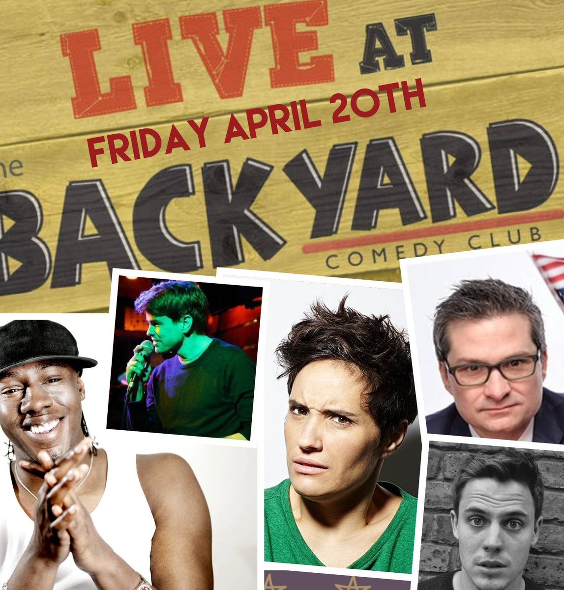 Friday night's show Ladies and gentlemen is Erich Mcelroy, Jen Brister, Ross Smith, Sam Mitchell and Nathan Caton tickets from backyardbar.co.uk