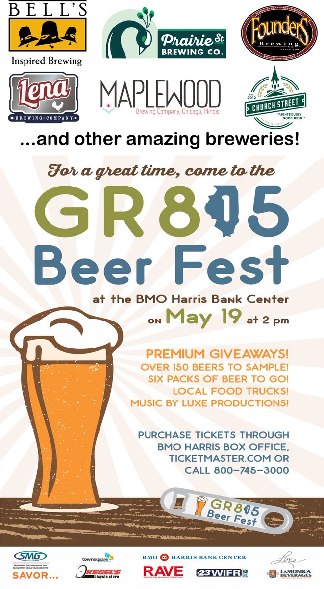LaMonicaBev's tweet photo. Gr8-1-5 Beer Fest, Saturday, may 19th, 2pm.  #BMOHarrisBankCenter #Lamonicabeverages #CraftBeer https://t.co/WE2AhV6xRL