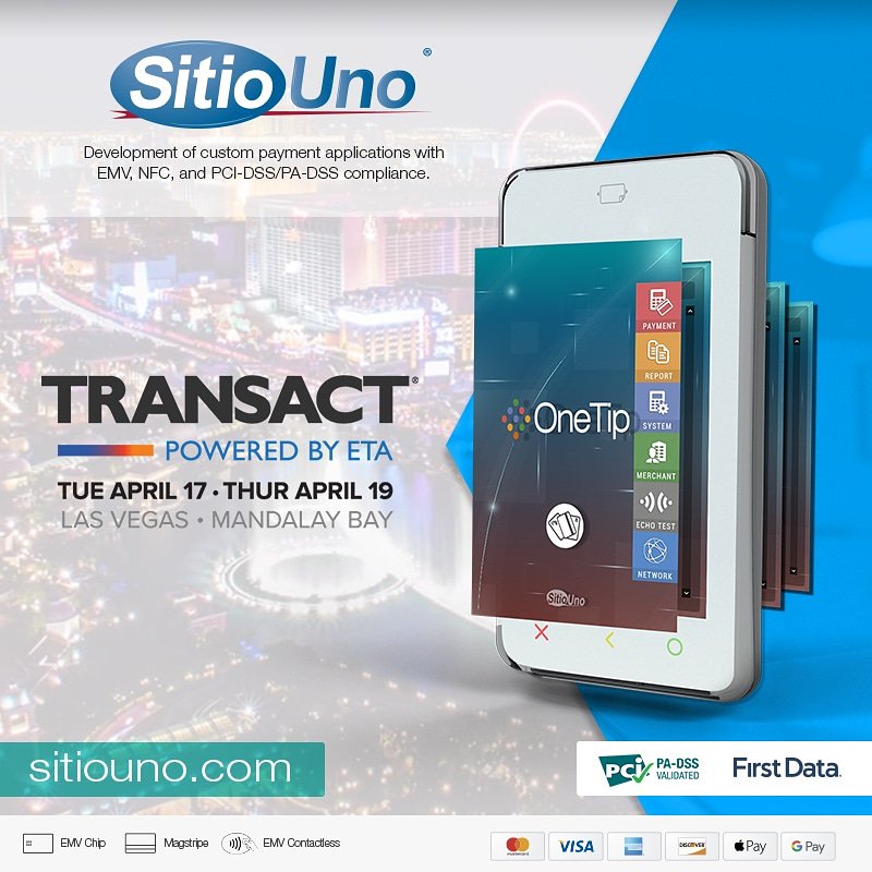 siteonetech's tweet image. We present in #ETATRANSACT show in Las Vegas 2018. Development of custom payment applications with EMV, NFC and PCI-DSS/PA-DSS compliance. @ElecTranAssoc @FirstData #mobilepaymentsystem #creditcardprocessing #possystem #technology #startup #smallbusiness #sitiouno