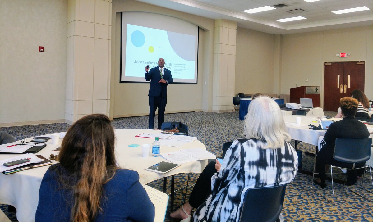 IPE_UofSC's tweet photo. Anton Gunn delivering the keynote presentation at the SC #Workforce4Health taskforce meeting today about the future health care workforce https://t.co/W5vUctq5qo