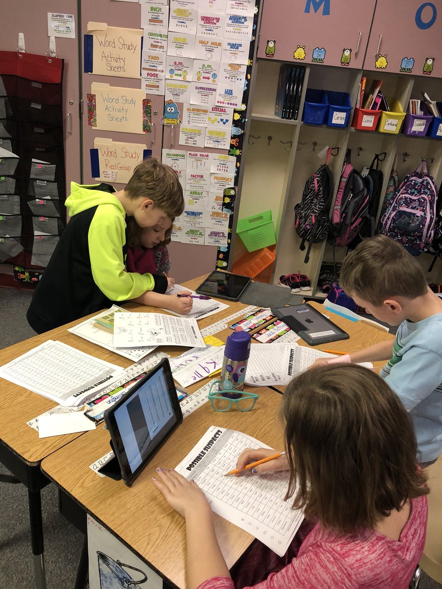 SanderRoom18's tweet photo. We are figuring out who the Litterbug is in a math mystery! Monsters keep saying this is so fun! Thank you @MrsRedeniusOES  for sharing this with us! https://t.co/Wt5Doq3y55