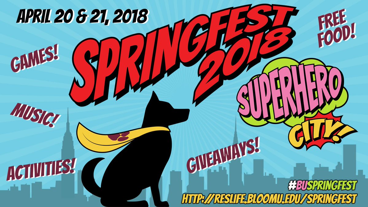 Springfest Weekend, our free, healthy and safe, campus-community end-of-year celebration for <a href="/BloomsburgU/">CU-Bloomsburg</a> students and staff kicks off tomorrow at 2:00P and continues on Saturday at 10:00A. Free food, games, music, activities and giveaways! bit.ly/2qKdLWW #BUSpringfest