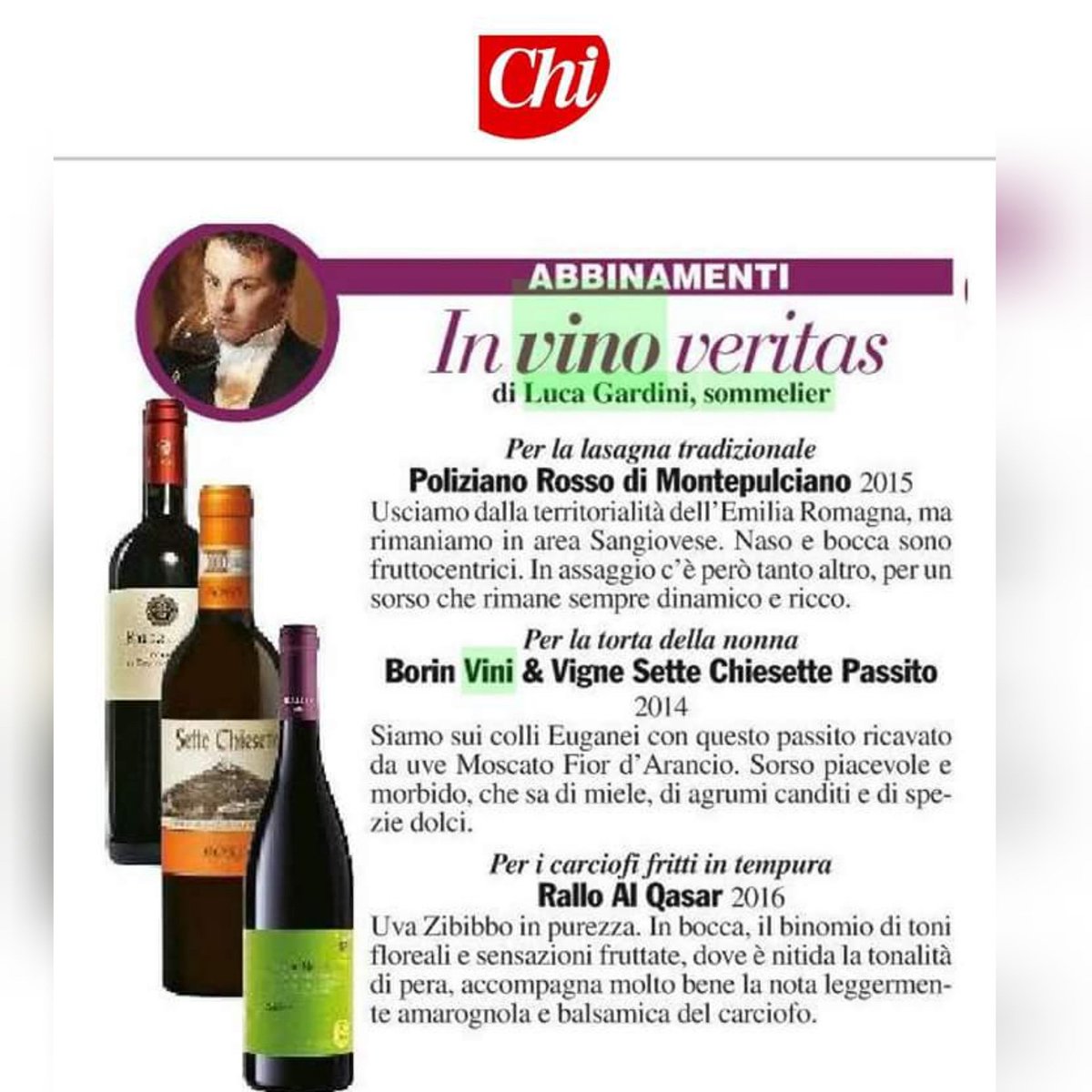 GardiniLuca's tweet photo. #InVinoVeritas torna su Chi Magazine 📰

Oggi i miei abbinamenti 🍝🥧➕🍷

#abbinamentocibovino #foodandwine #chimagazine #lucagardini #lg  🧔 https://t.co/2duuMrS37l