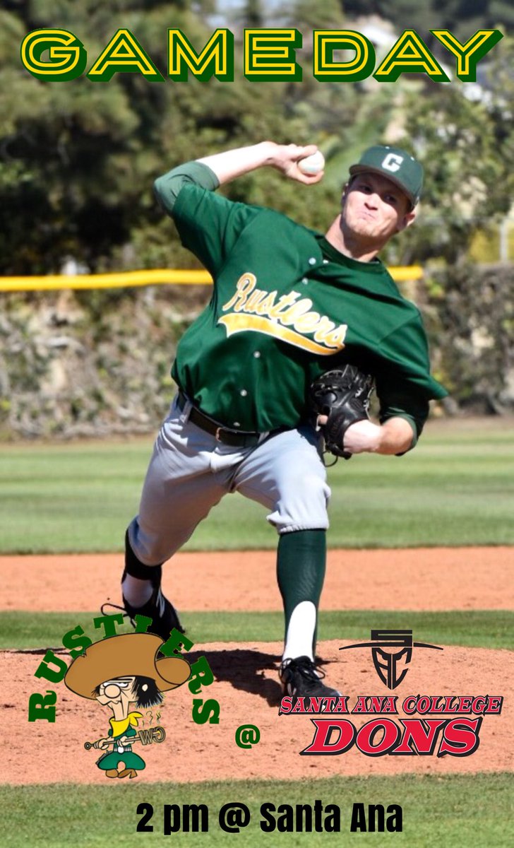 RustlersWest's tweet photo. GAME DAY: Rustlers travel to Santa Ana for game 2. First pitch 2 pm. @lmattson36 is the starting pitcher. #GDUB #RustlersBaseball https://t.co/nOxY8V6Yjg