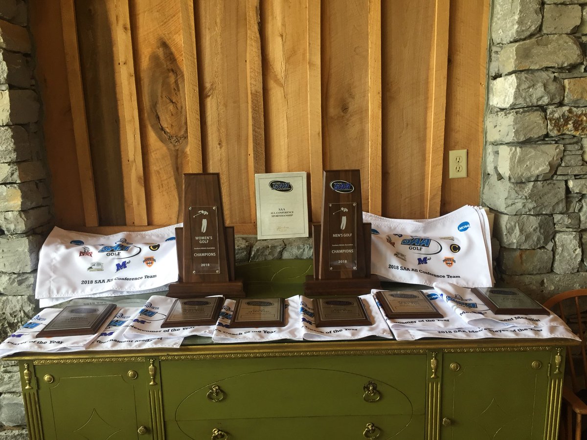 GoPetrelsMGolf's tweet photo. Our fabulous hosts @GreystoneGolfTN for our @SAA_Sports Men &amp; Women’s Golf Championship have us ready for the weekend! #trophytable @bobevanswolcott @OUWgolf https://t.co/4aVSny0BT3