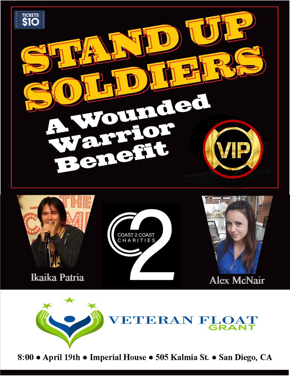 chokeonritalin's tweet photo. #SanDiego The Stand-Up Solders Benefit for @vetsfloat is TODAY! Please come out and support this unique organization and give our Military Veteran Heroes the R.E.S.T. they deserve. The show starts at 8:00 tonight @ImperialHouseSD tix here: https://t.co/BYjS7LH7XR #comedy4acause https://t.co/rzr7Ij9lXY