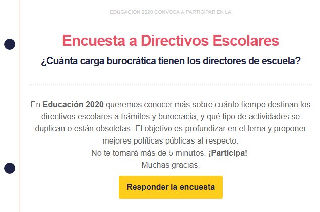 ¿Eres director o directora de escuela? Ayúdanos a conocer tu experiencia frente a la carga burocrática contestando una pequeña encuesta en este enlace  👉🏾 es.surveymonkey.com/r/RD2KP9M ¡RT!