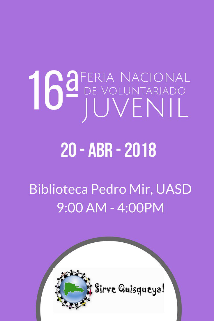 SPP_RD's tweet photo. Como cada año estamos emocionados de poder participar en nuestra Feria del Voluntariado Juvenil, estaremos en la explanada de la Biblioteca Pedro Mir en la Universidad Autónoma de Santo Domingo (UASD), el viernes 20 de Abril, de 9:00am a 4:00pm, te esperamos!! https://t.co/wrpQhgmcEY