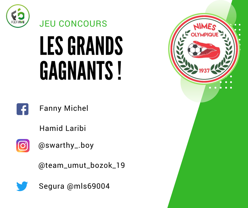 F5FOOTFIVE's tweet photo. 🎁⚽ Jeu concours ⚽🎁
 voici enfin les gagnants du jeu concours
Le vainqueur Twitter: @mls69004
Félicitation à vous ! 
Nous vous attendons en MP pour retirer vos maillots du @nimesolympique Merci à tous les participants
Restez connecté(e)s d'autres maillots à gagner prochaine https://t.co/iGPfmEvag7