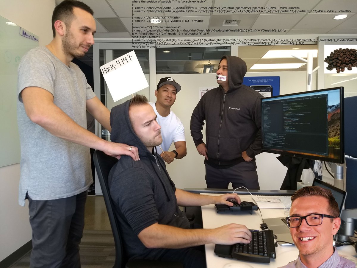 SmartsheetDev's tweet photo. Hacks are hard! Sometimes team spirit comes in the form of offering teammate support!
#HackTheSheet #SmartsheetLife
Team Spirit Photo Contest https://t.co/NOJfc05mhj