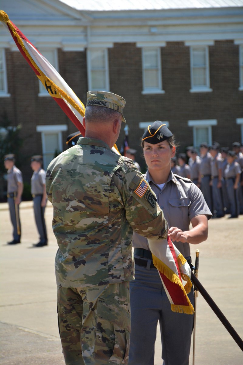 Congrats to incoming Battalion Commander Morgan Gaither. She took over the top leadership position from BC Laffoon in yesterday's #ChangeofCommand ceremony. Cadet Gaither plays #shortstop for the MMI #Softball team and is enrolled in the civilian Leadership Education Program.
