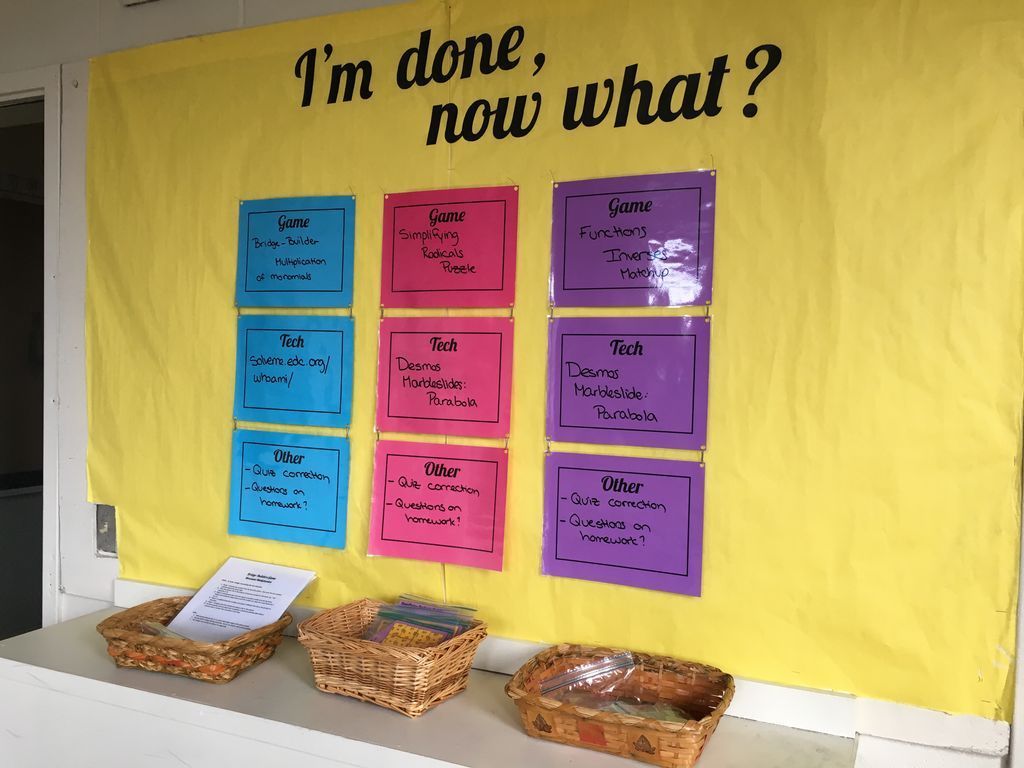 Abaziou's tweet photo. Finished my “I’m done, now what?” station! Every week I will put up a math game and tech activity for Ss who finish early. Trying a new way to differentiate. 

#MTBoS #iteachmath #vted https://t.co/j4BIpoo9VU