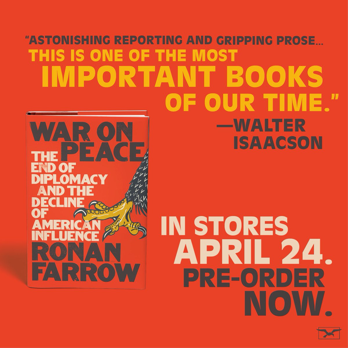 Pre-order @RonanFarrow's WAR ON PEACE: http://www.waronpeacebook.com/ pic.twitter.com/XVUedfFHxV