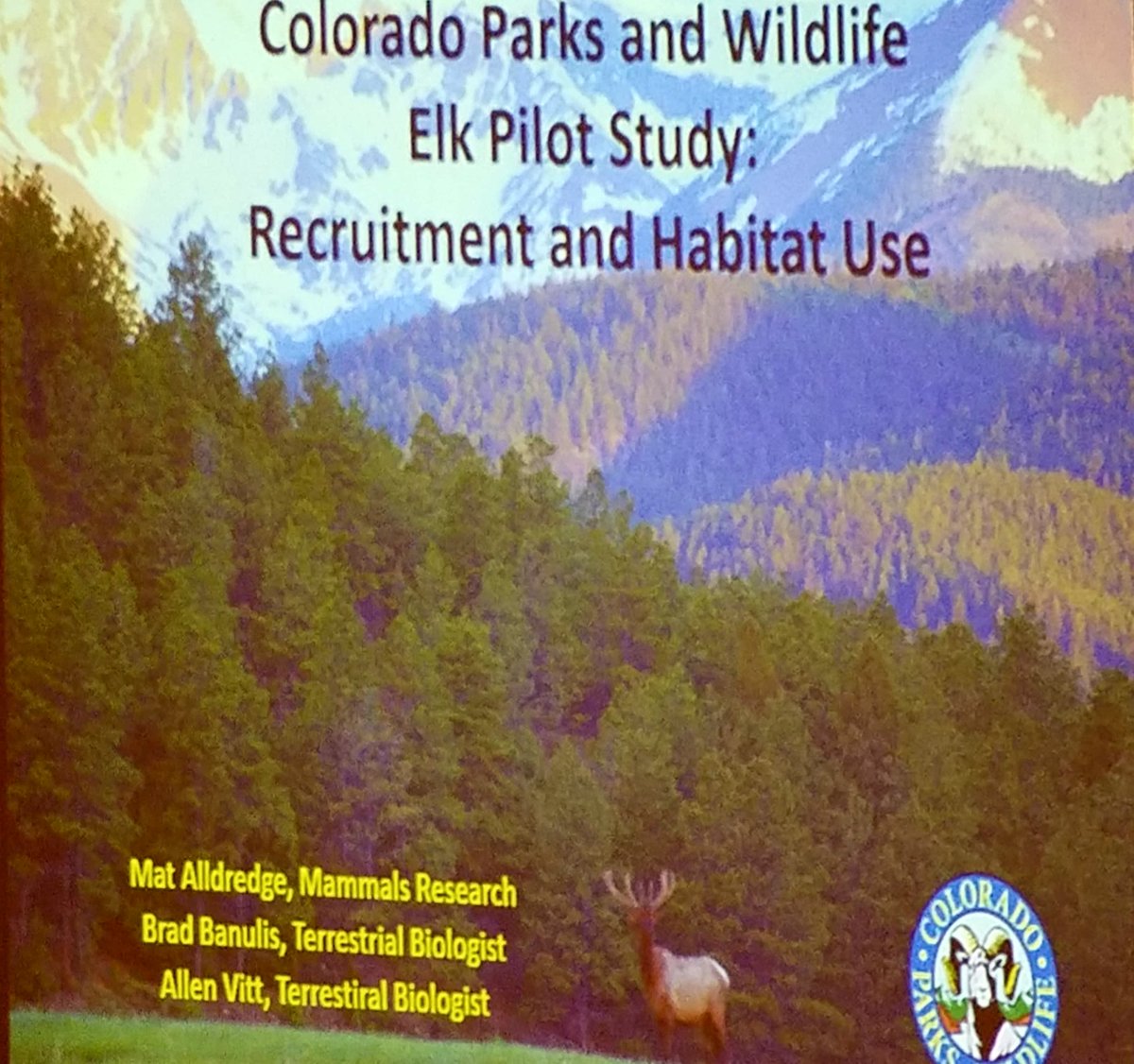 CPW_SE's tweet photo. At the @COParksWildlife #biodays, the terrestrial biologists Brian Dreher, Mat Alldredge and Julie Stiver are up talking elk and deer management, predator populations, pronghorn movements. https://t.co/8tmI3XbFTQ