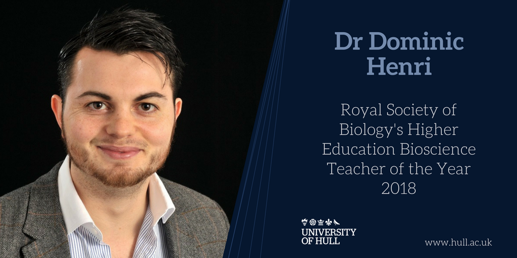 UniOfHull's tweet photo. 🏆 A massive congratulations goes to our very own @DominicCHenri, who has been announced as the winner of the @RoyalSocBio Higher Education Bioscience Teacher of the Year Award 2018! https://t.co/cscZtwLss7