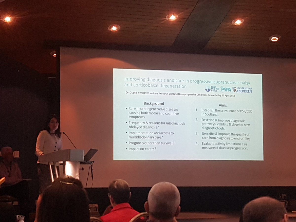 NHSResearchScot's tweet photo. Diane Swallow explains how we can improve diagnoses and care in #PSP and #CBD. #ScotNeuro18 #speedpresentations https://t.co/tTIfaopY8V