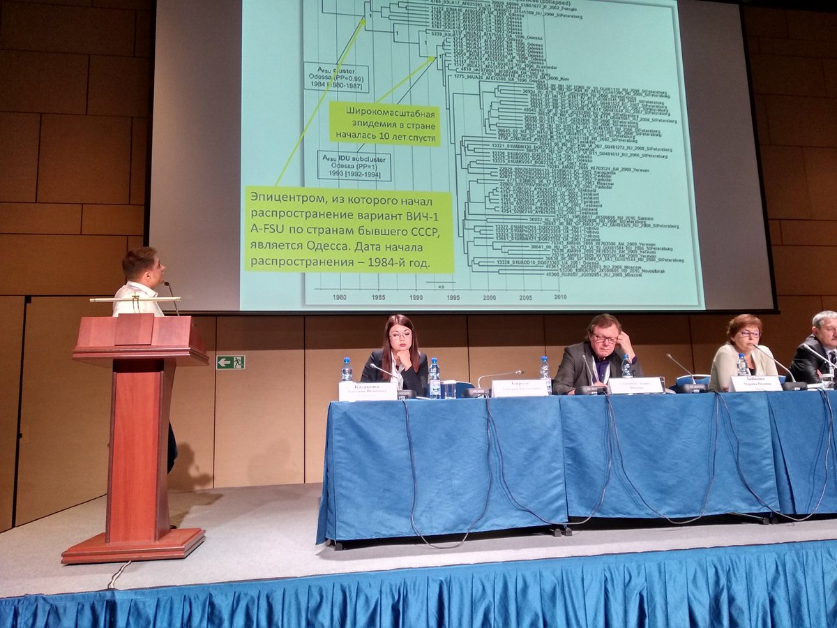 Gabriela_Ionas's tweet photo. Kireev Dmitriy Rospotrebnadzor shared at #EECAAC2018 the importance of molecular epidemiology for #HIV surveillance, for example data showed that in the Soviet Union #HIV infection spread started in Odessa in 1984 with HIV1 A-FSU type. @Zohrabyanl https://t.co/krAFdyeLJw
