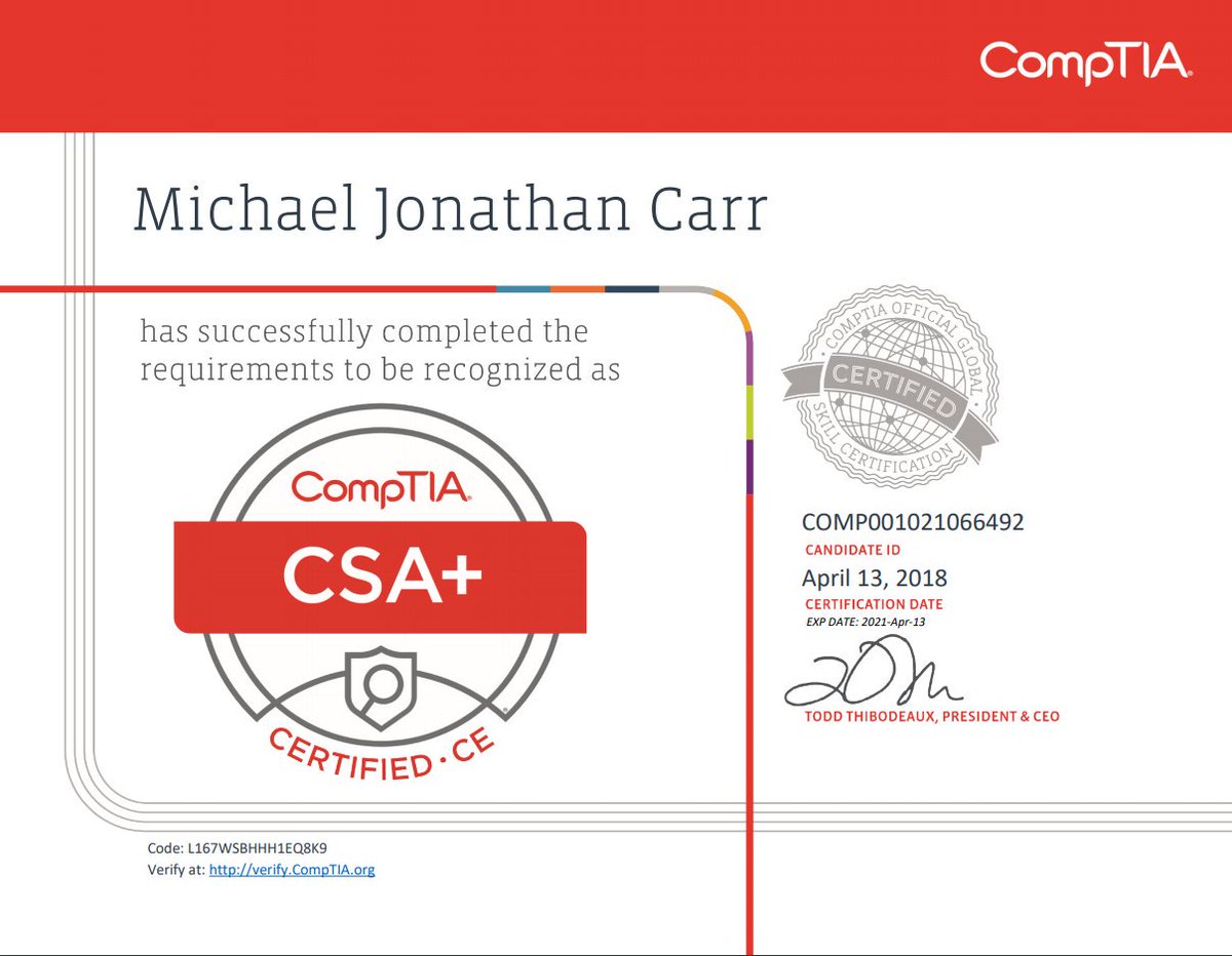 MikeyJonCarr's tweet photo. Last week, after many hours of revision (and on Friday 13th!), I passed my CSA+ exam. Fantastic Masterclass prize from @Cyberchallenge! https://t.co/pGTNM9pCkL