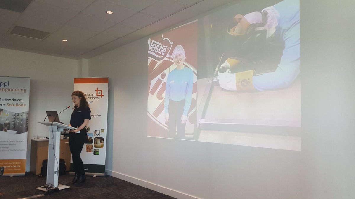 NSAFD's tweet photo. 1st year engineering apprentice from @NestleUKI training with @kirkleescollege describing her experiences on the new Food &amp; Drink Maintenance Level 3 Apprenticeship #EngineeringSummit #engagedengineers #inspiring https://t.co/5XKPX7MIAU