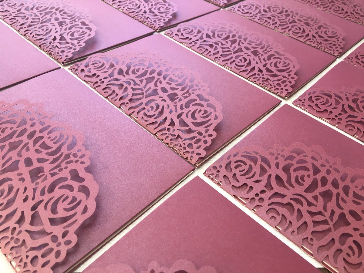 125 burgundy shimmer rose laser cut pocket invitations shipping out today  #weddinginvites #WeddingPlanning #weddingstationery #weddingidea